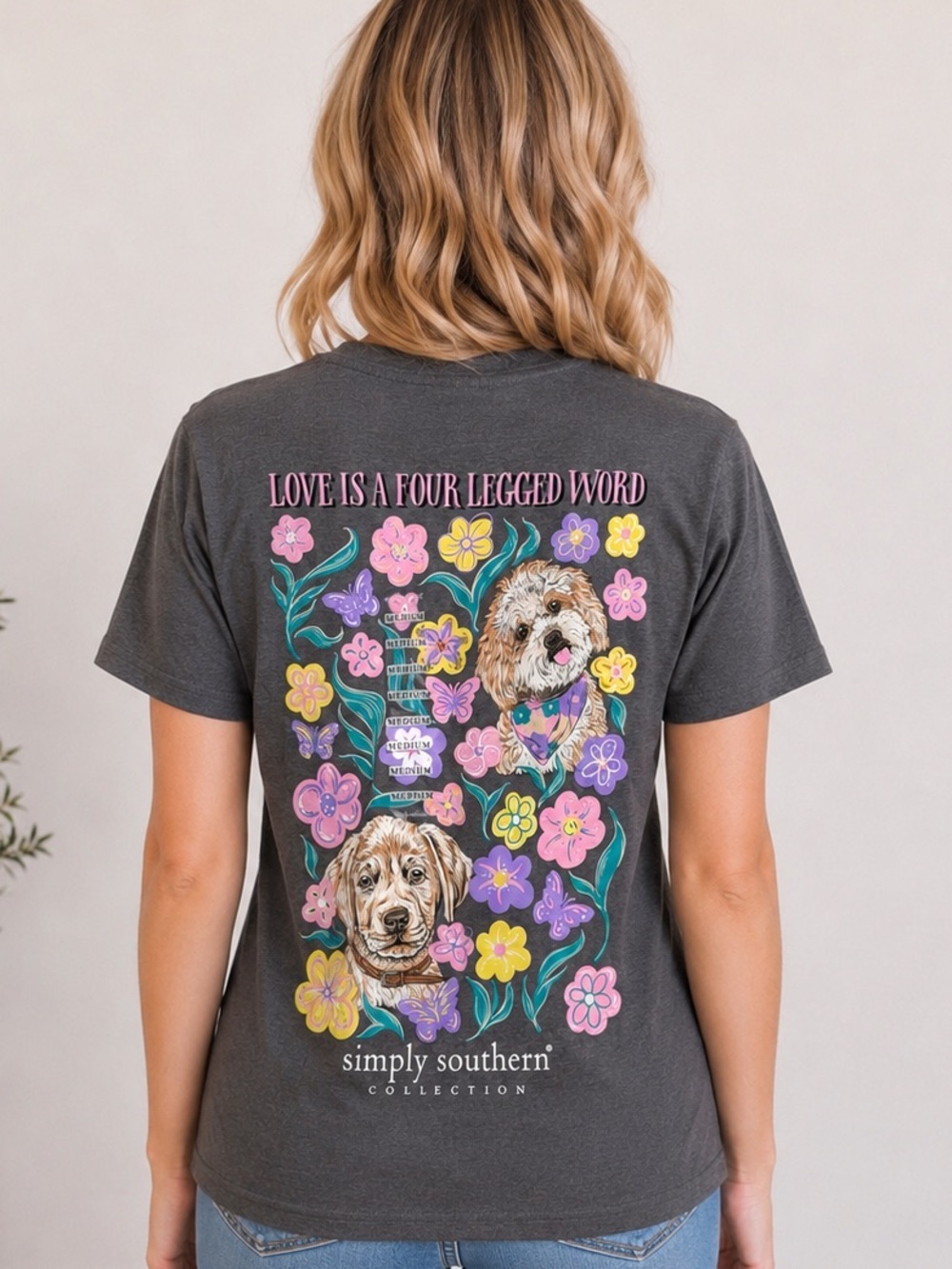 Simply Southern Charcoal Tee with Pastel Floral Dog Design